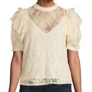 Free People Secret Admirer Lace Puff Sleeve Blouse